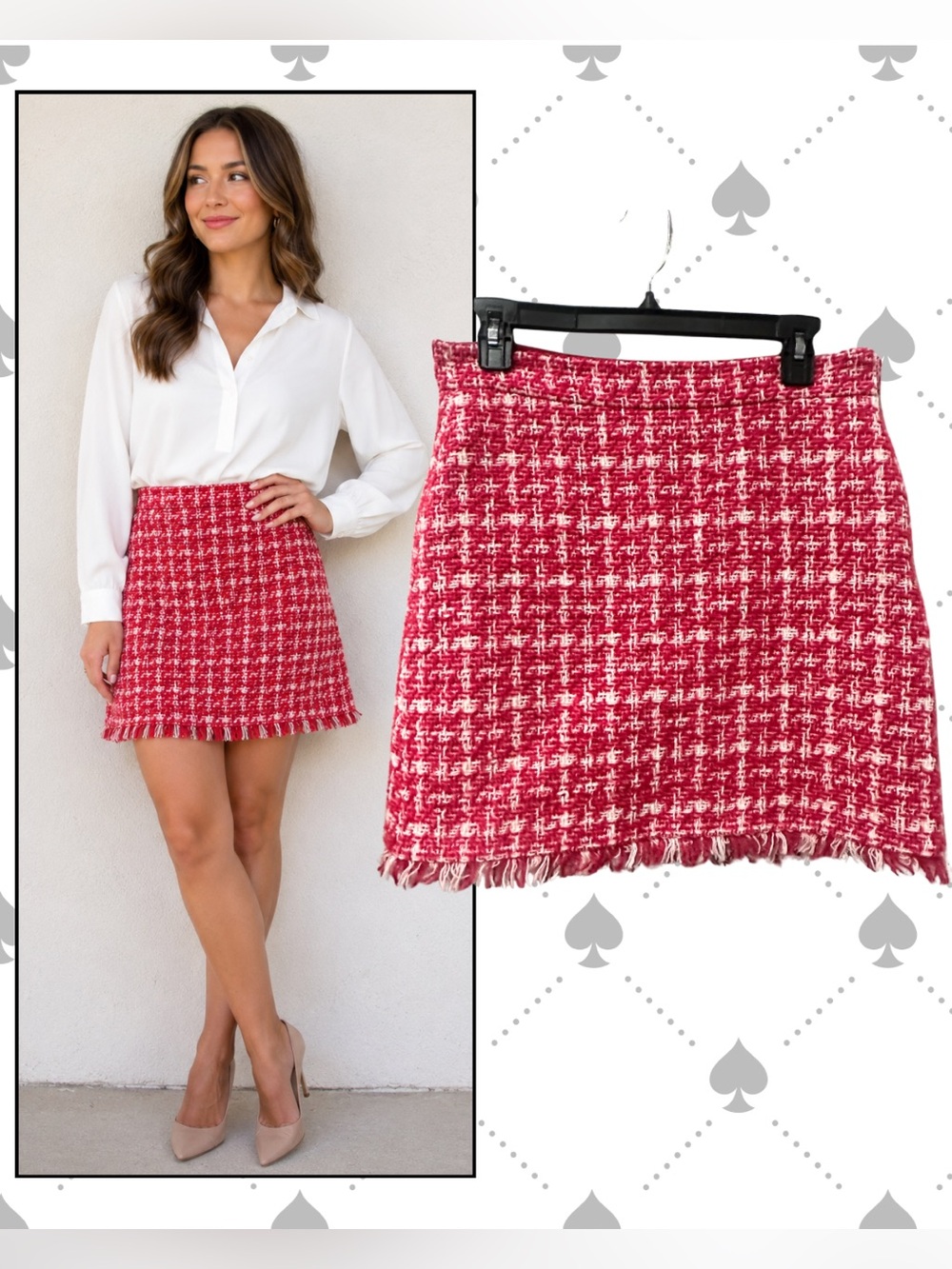 ❗️ Kate Spade Pink/White Tweed Mini Skirt - Classic Textured Style Size 8